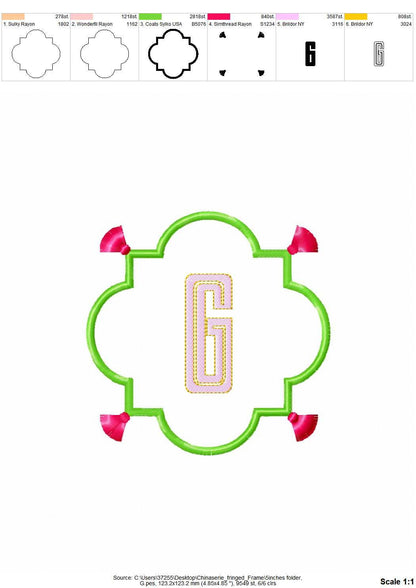 Chinoiserie Fringed Tassel Monogram Frame Applique