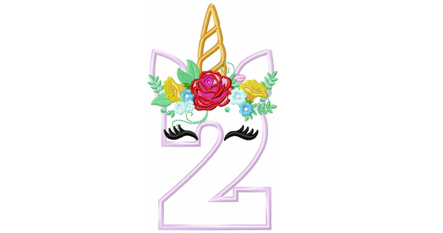 Floral Unicorn Birthday Numbers Applique
