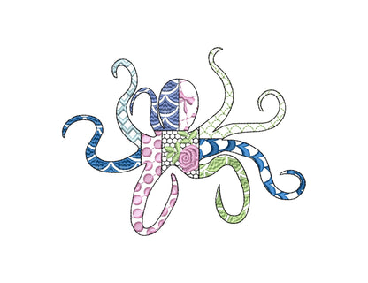 Patchwork Octopus patterned sea life ocean fish animal Tentacles