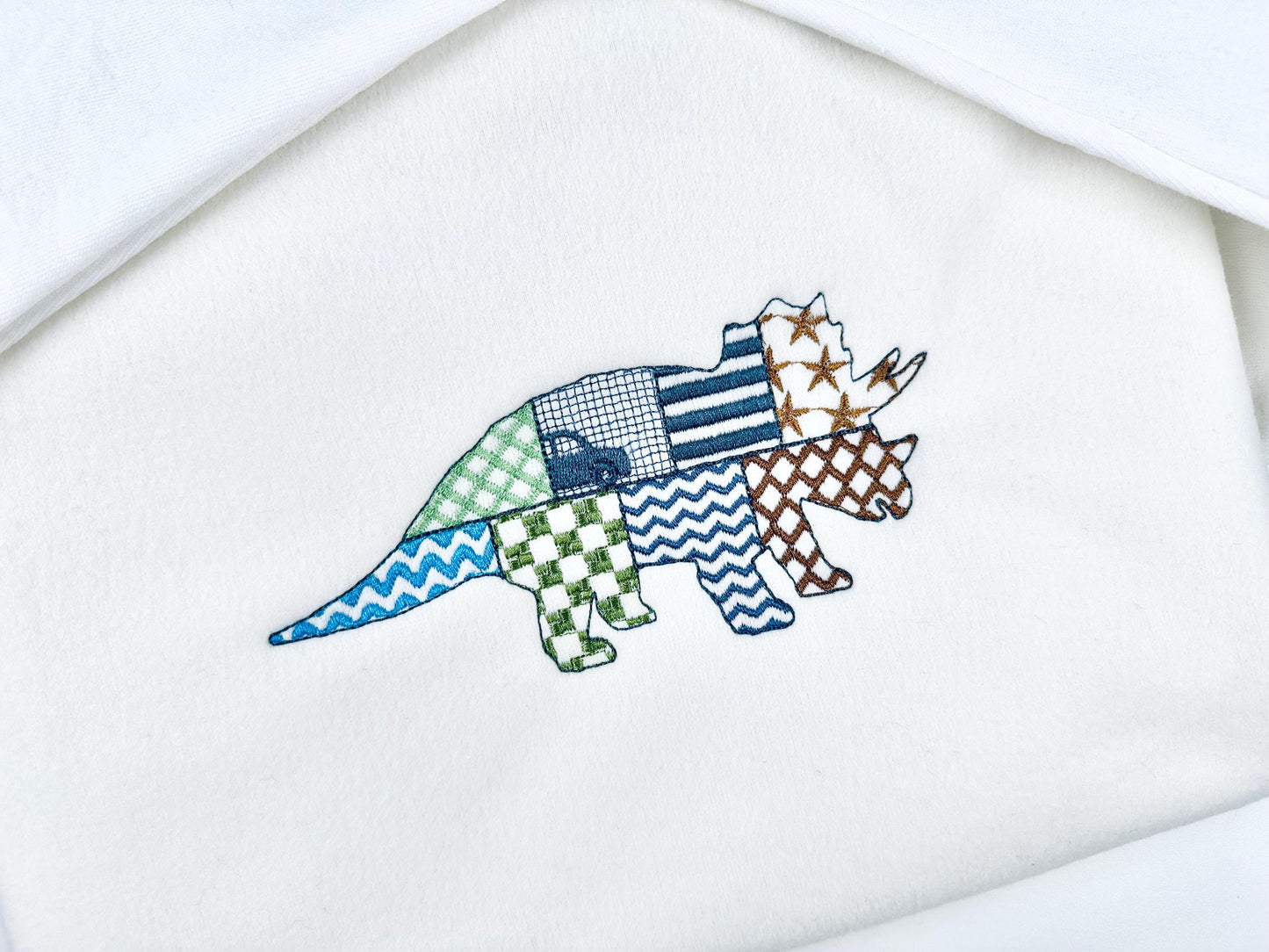 Patchwork Triceratops Dinosaur Jurassic animal Dino silhouette