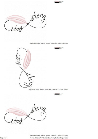 Stay Strong Fringed Feather machine embroidery designs bold Saying