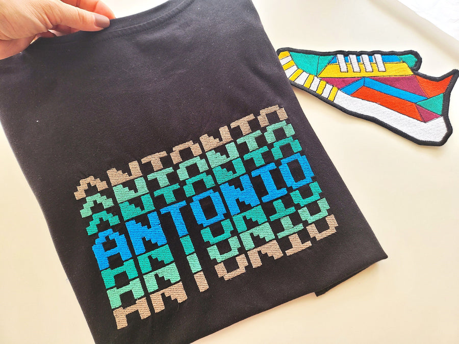 Pixel Miner Stacked Font Fill Stitch