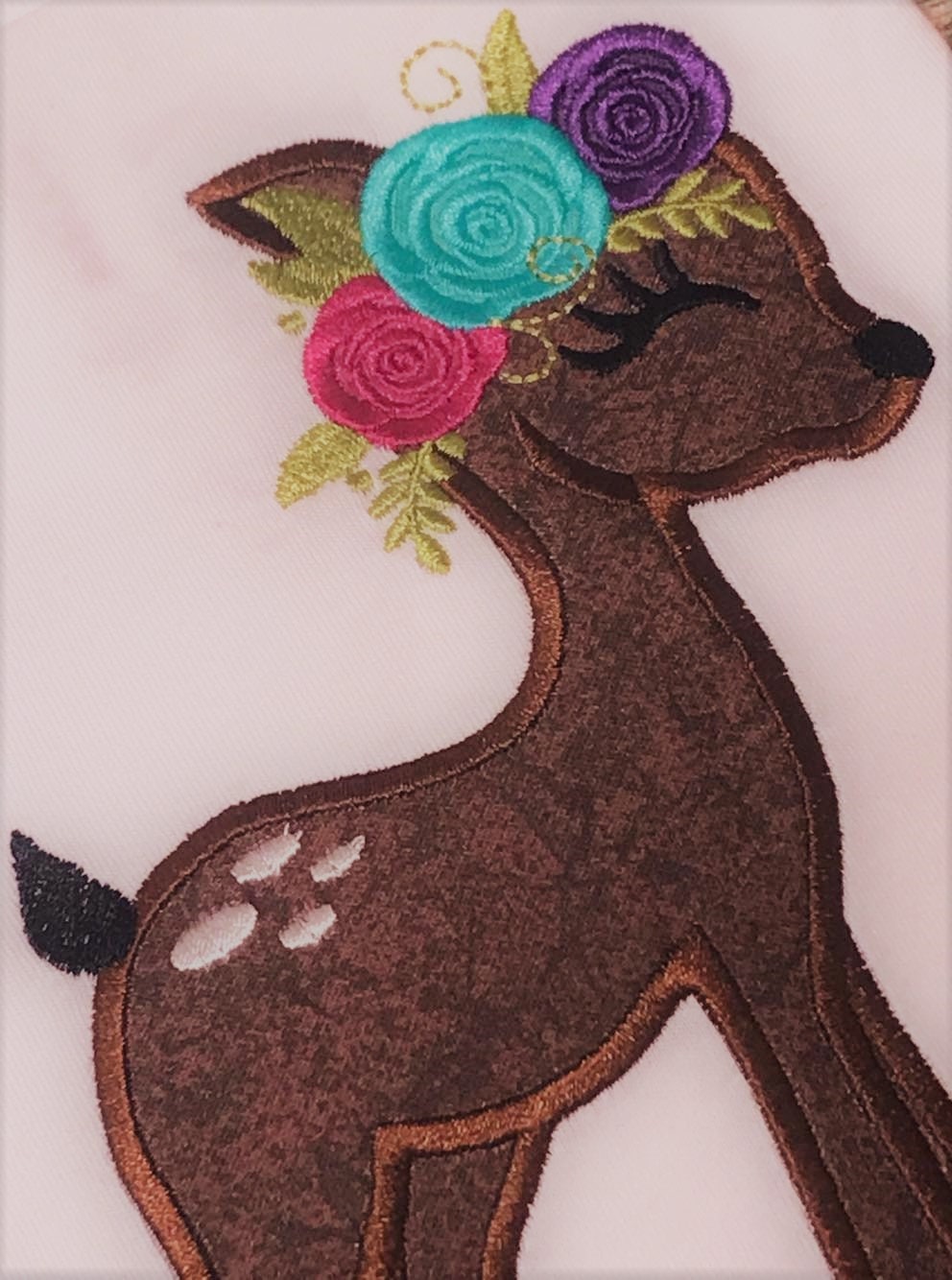 Little Floral Deer Fawn Baby Applique
