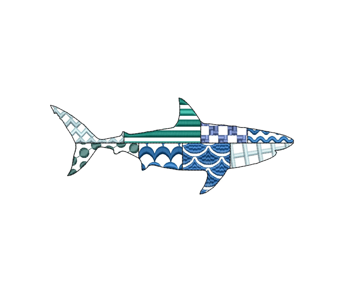 Patchwork Shark patterned sea life ocean animal big fish outline