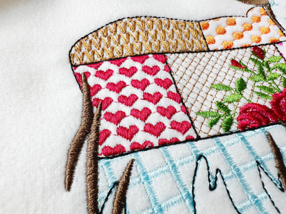 Patchwork Highland Cow patterned Cow silhouette machine embroidery