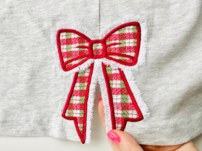 Fringed Christmas Gingham Plaid Bow