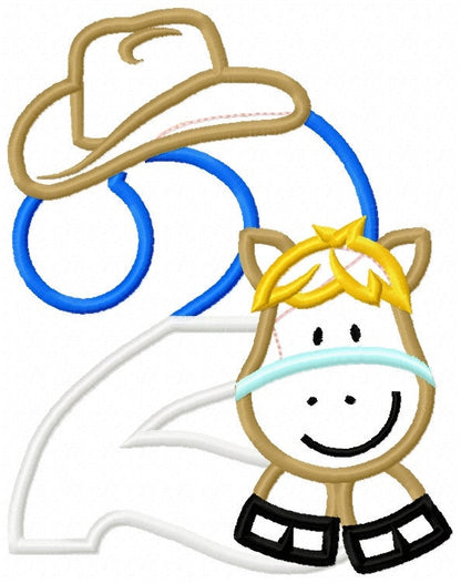 Little Cowboy Birthday number 2 NUMBER TWO machine embroidery applique