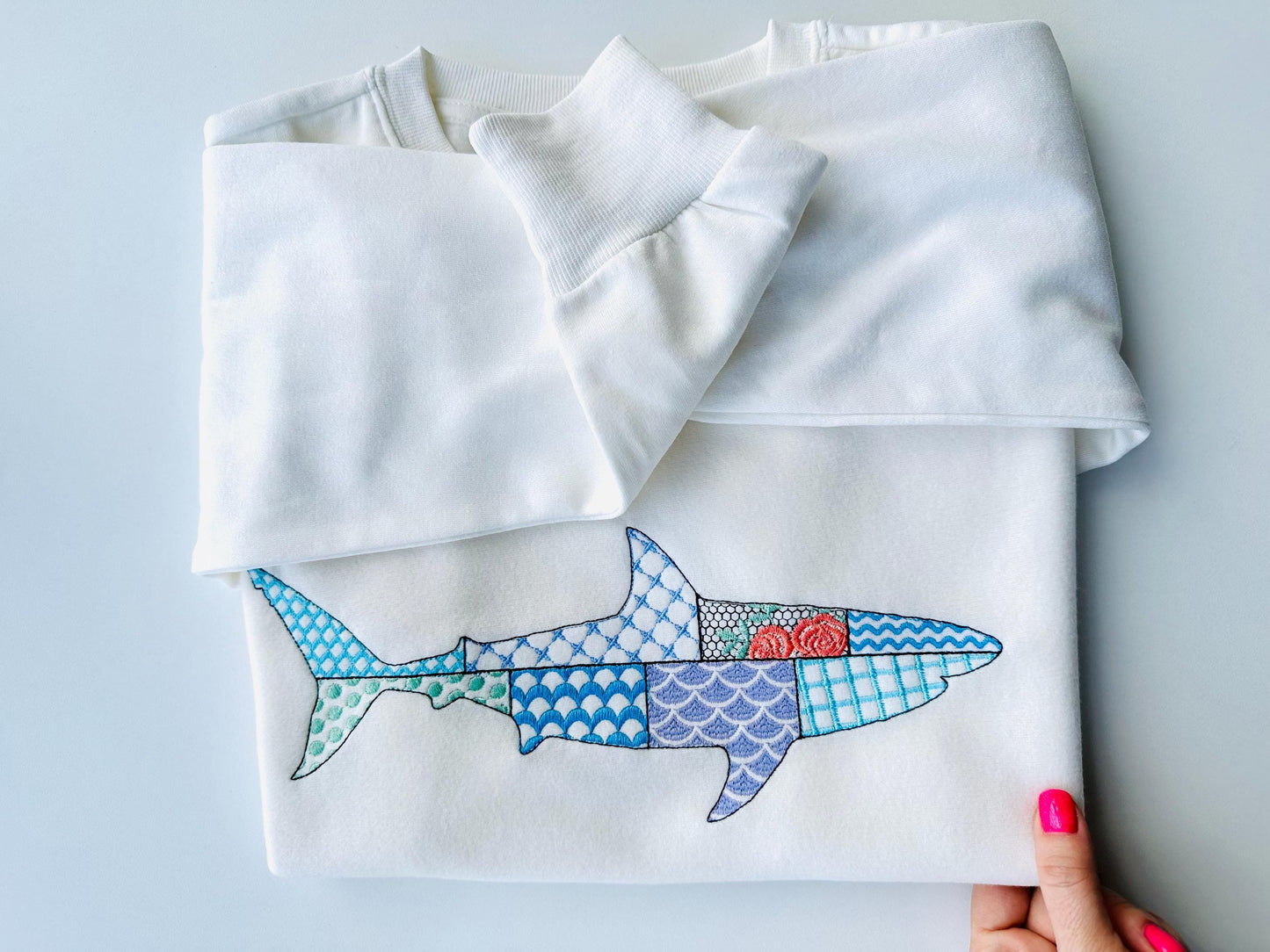 Patchwork Shark patterned sea life ocean fish animal white Shark