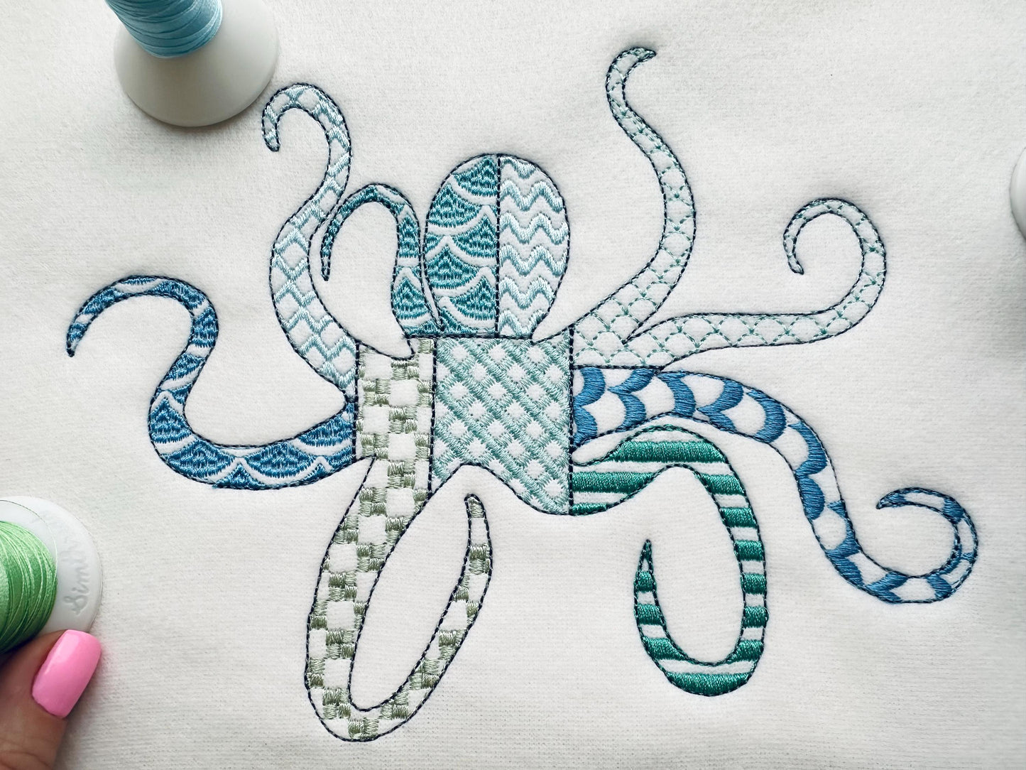 Patchwork Octopus patterned sea ocean fish animal Tentacles outline