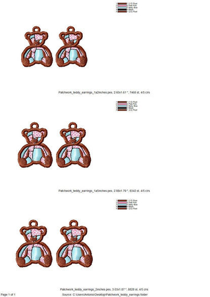 Patchwork Teddy Bear Earrings or Charm