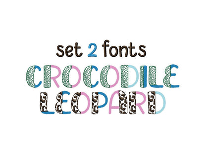 Split Font SET of 2 Crocodile and Leopard print fill stitch Duo font 2
