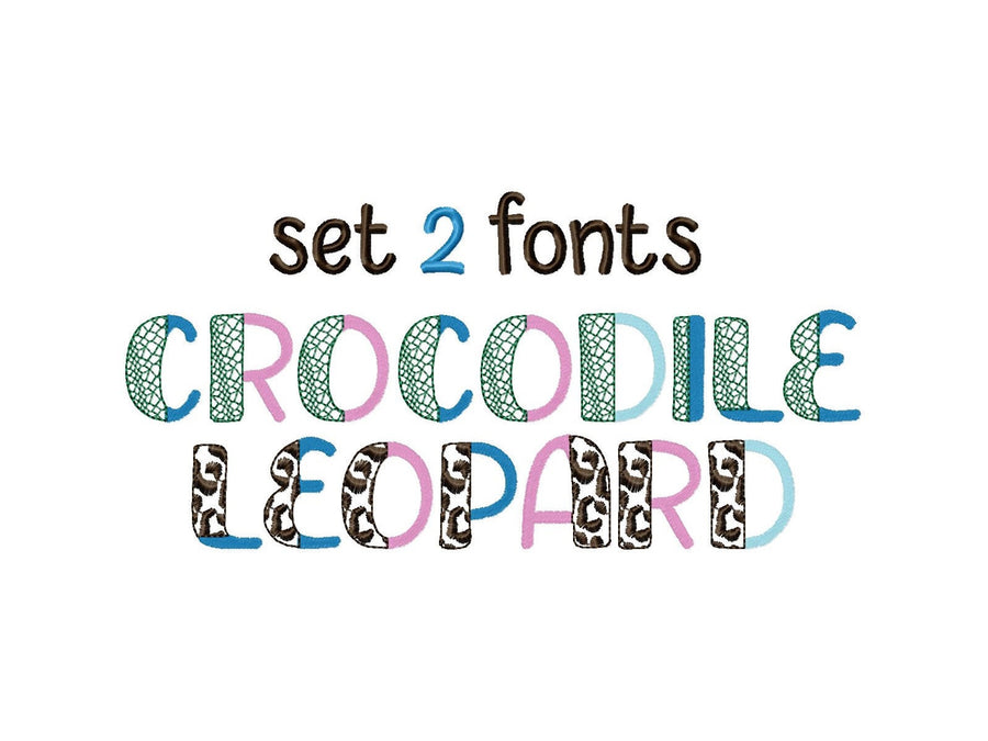 Split Font SET of 2 Crocodile and Leopard print fill stitch Duo font 2