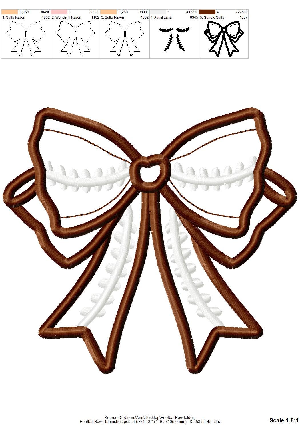 Football Stitch Bow and Heart Applique