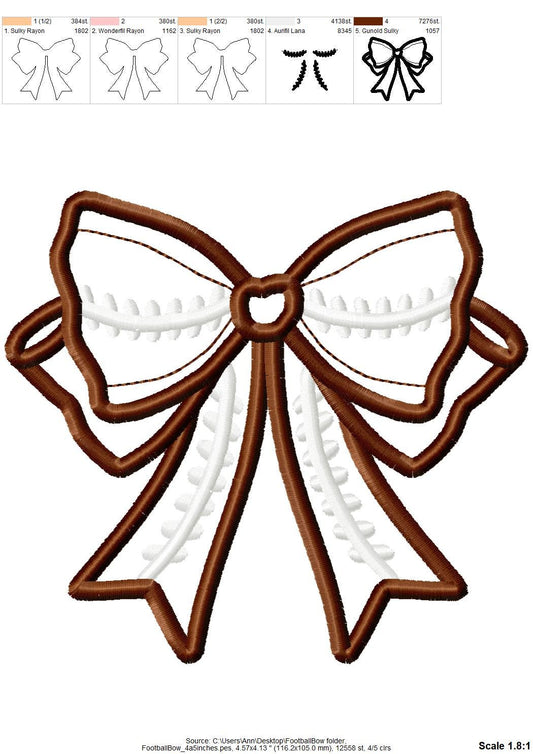 Football Stitch Bow and Heart Applique