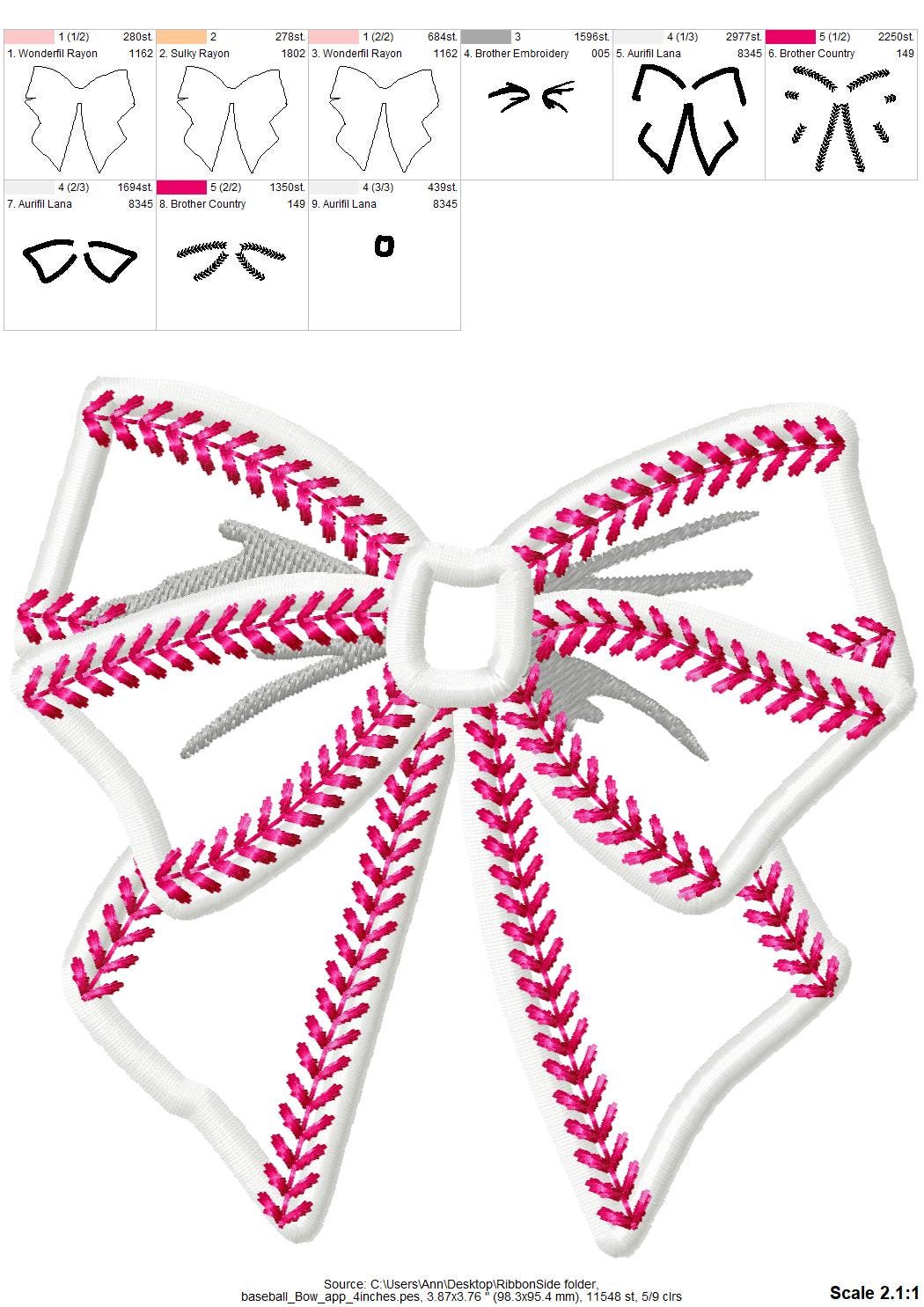 Baseball Stitch Sport Side Bow Applique