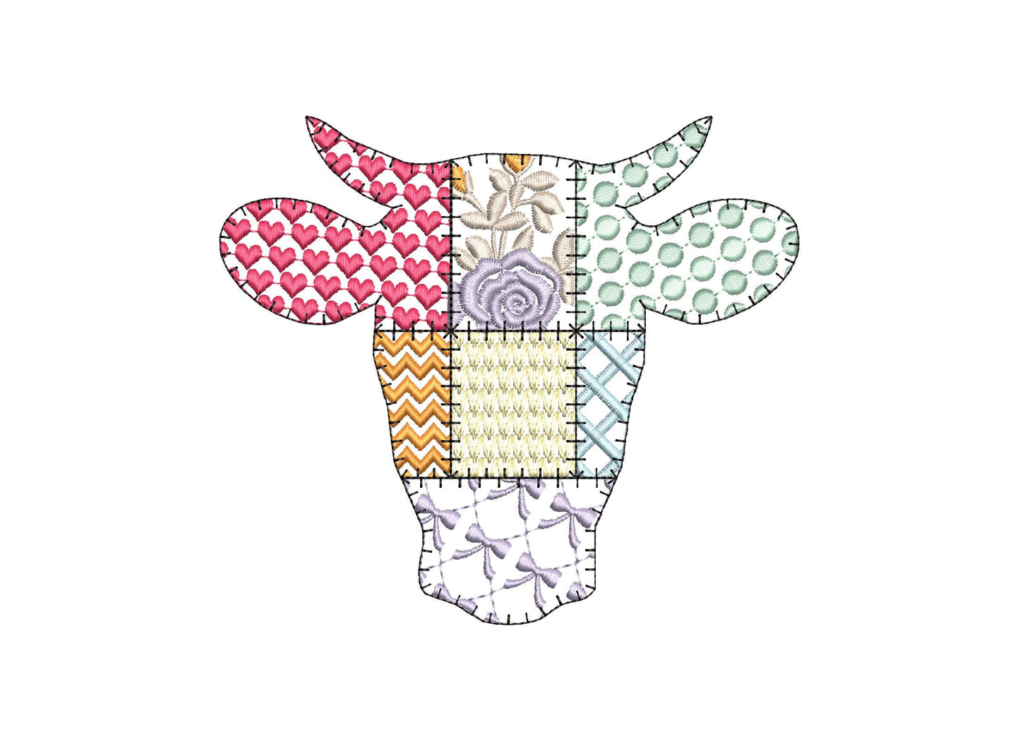 Patchwork Patterned Cow Head