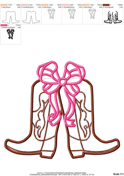 Cowboy Cowgirl Boots and Bow Applique