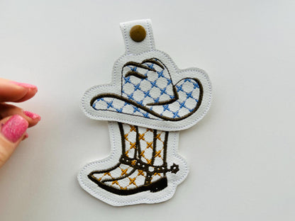 Classy Cowgirl Cowboy Boots And Hat Keychain Set