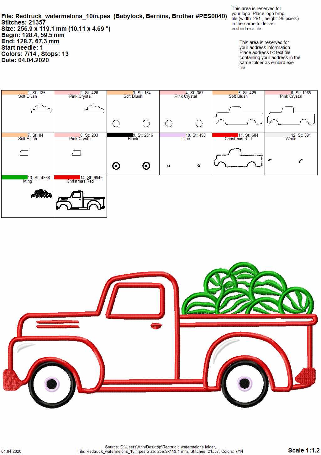Summer farm Vintage station wagon Red Truck with watermelons Applique