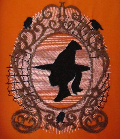 Witch in frame / Glow in the dark special designed machine embroidery