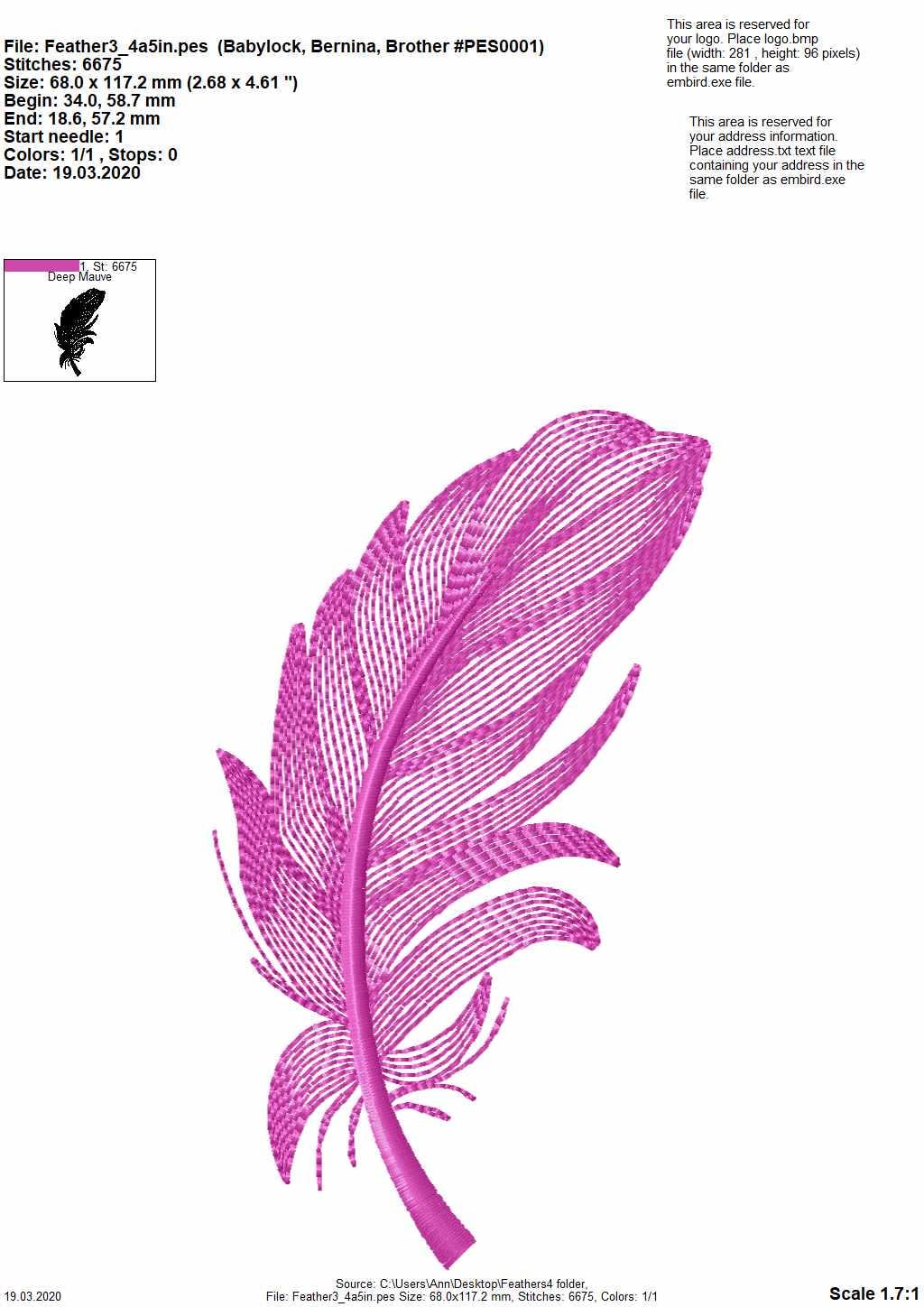 Light Stitch Feather Set of 4 – Outline instant download embroidery file by Artapli