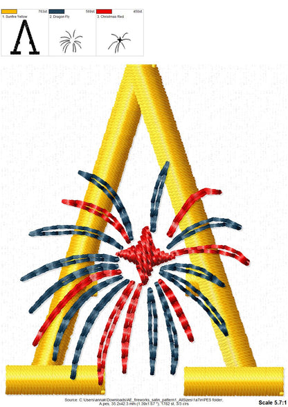 Fireworks 4th July Independence day patriotic bundle satin stitch 3