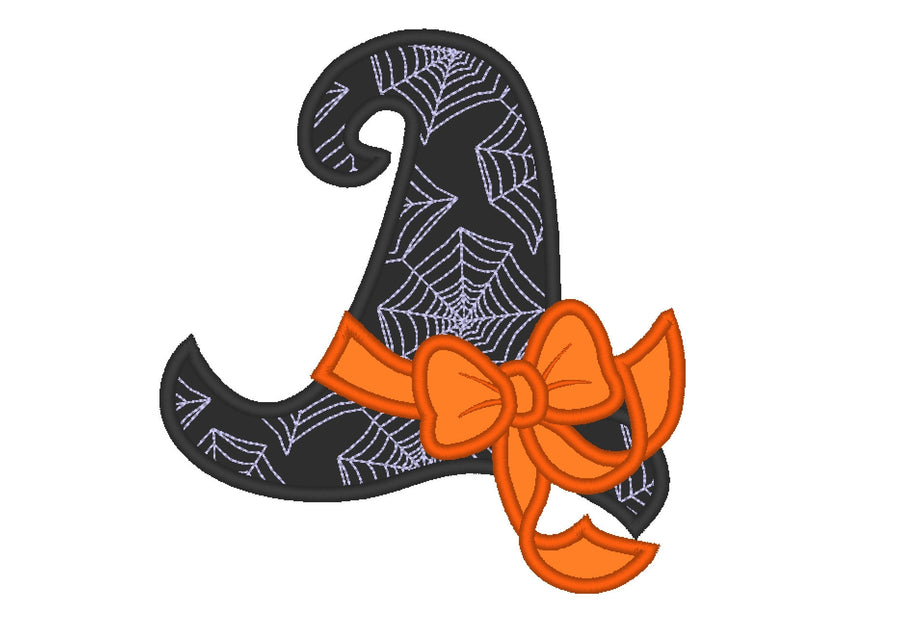 Witch Halloween hat with shabby chick bow crown applique machine
