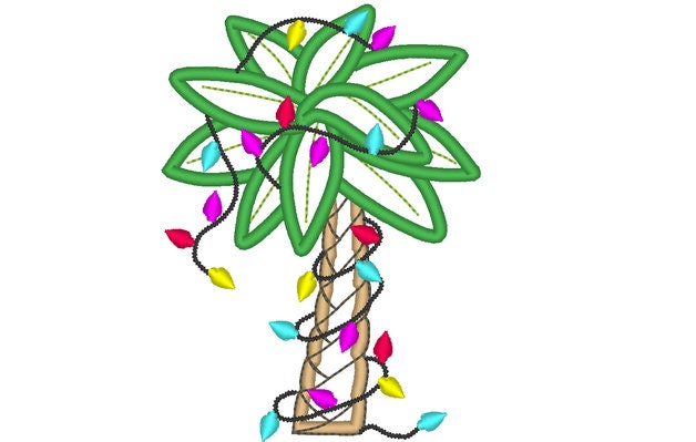 Christmas Lights Palm Tree Applique