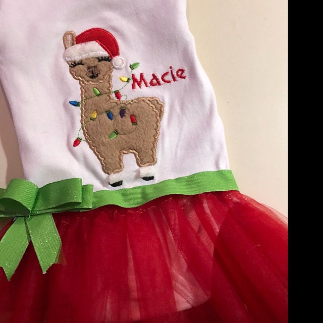 Llama with Christmas Lights And Santa Hat Applique