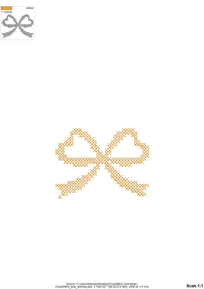 Cross stitch Bow Heart shape ties machine embroidery designs assorted