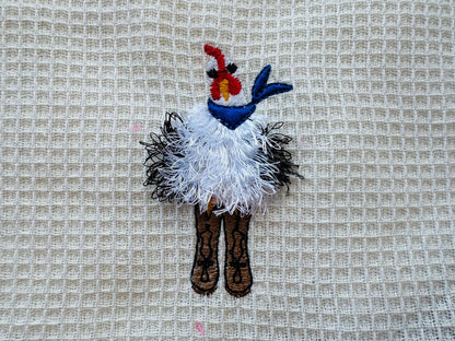 Fringed Fluffy Chicken with neck Bandanna and Cowboy Boots fur farm