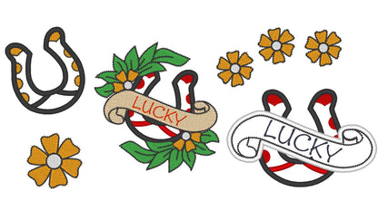 Tattoo horseshoe machine embroidery applique embroidery designs set 4