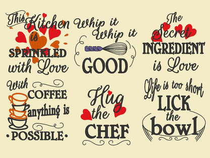 Kitchen Quote Saying Set of 6
