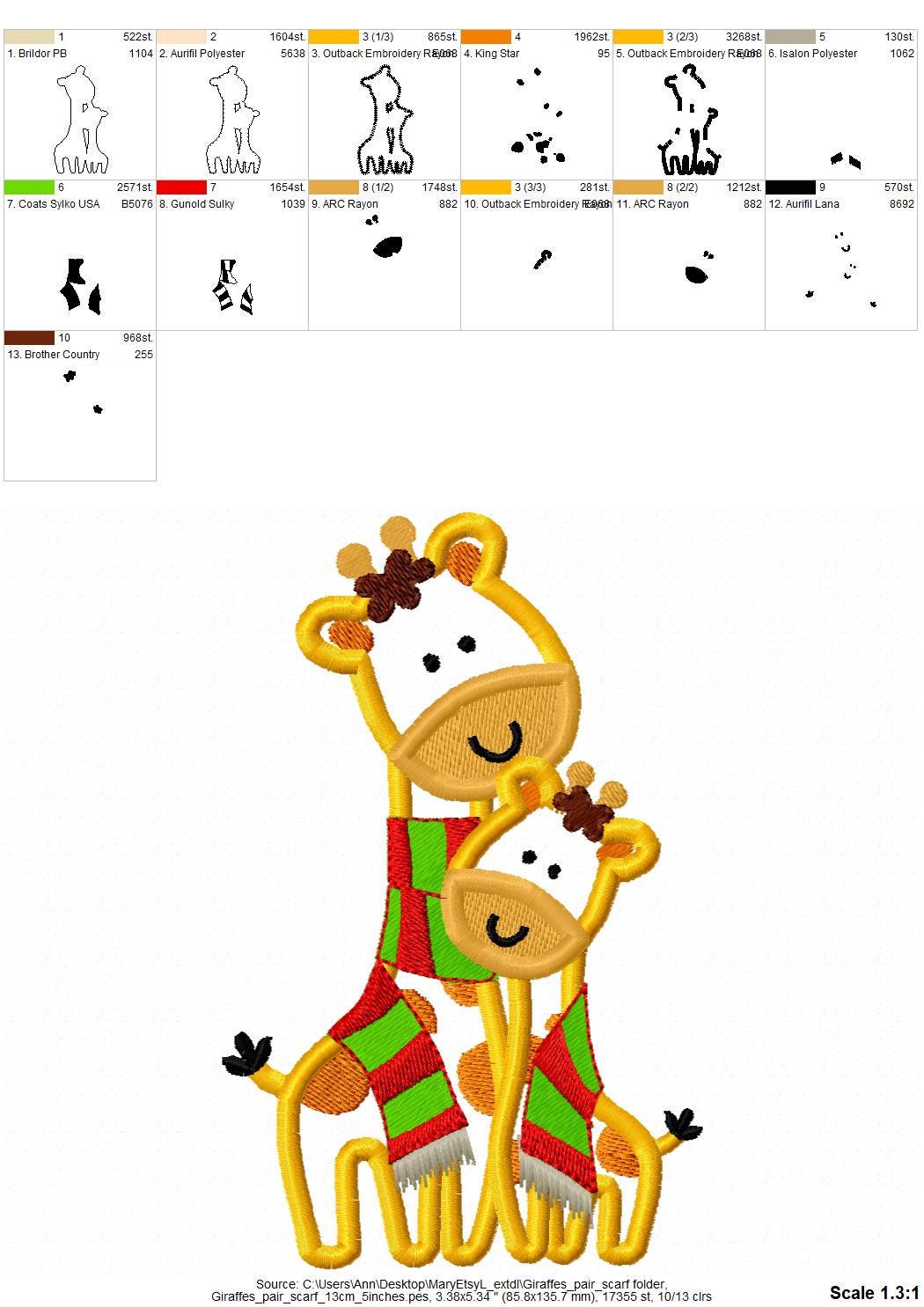 Giraffe Big Little Sister Brother Applique