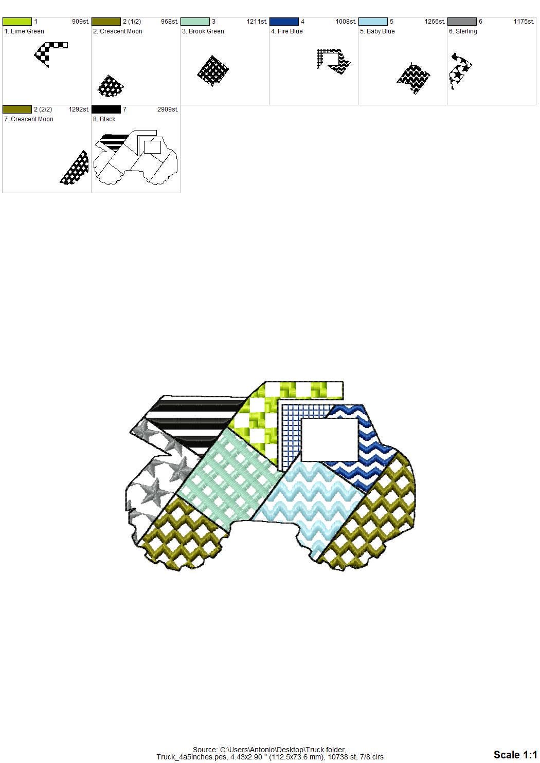 Patchwork Construction Vehicle SET of 4 Tractor Mixer Digger Truck