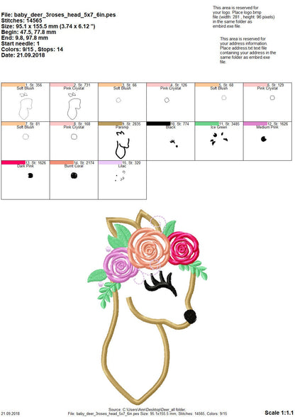 Little Floral Baby Deer Fawn Applique