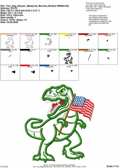 Patriotic T-rex with Flag Applique