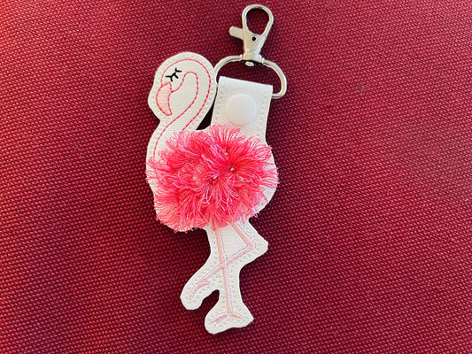 Fringed Fluffy Flamingo Keychain