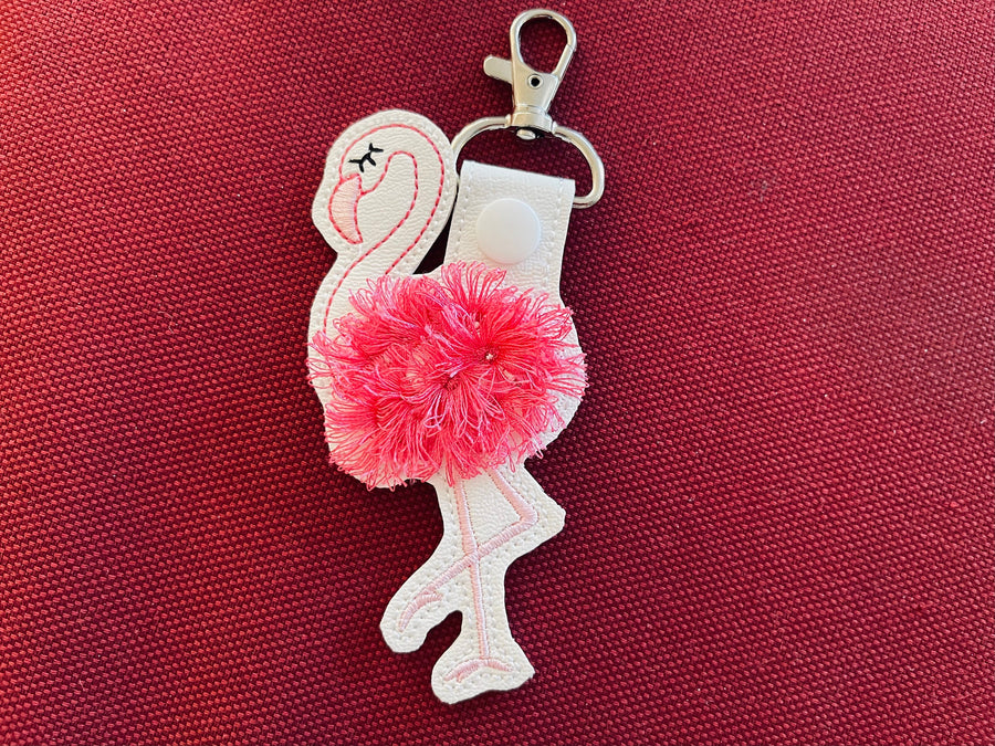 Fringed Fluffy Flamingo Keychain