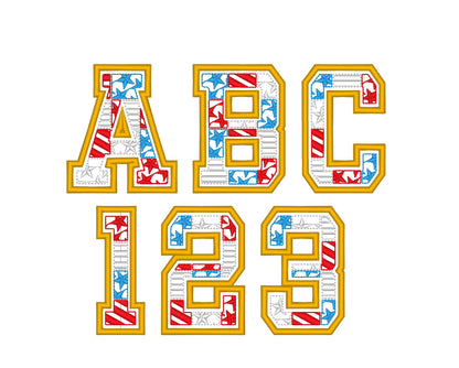 Patchwork Patriotic Patterned Font Applique