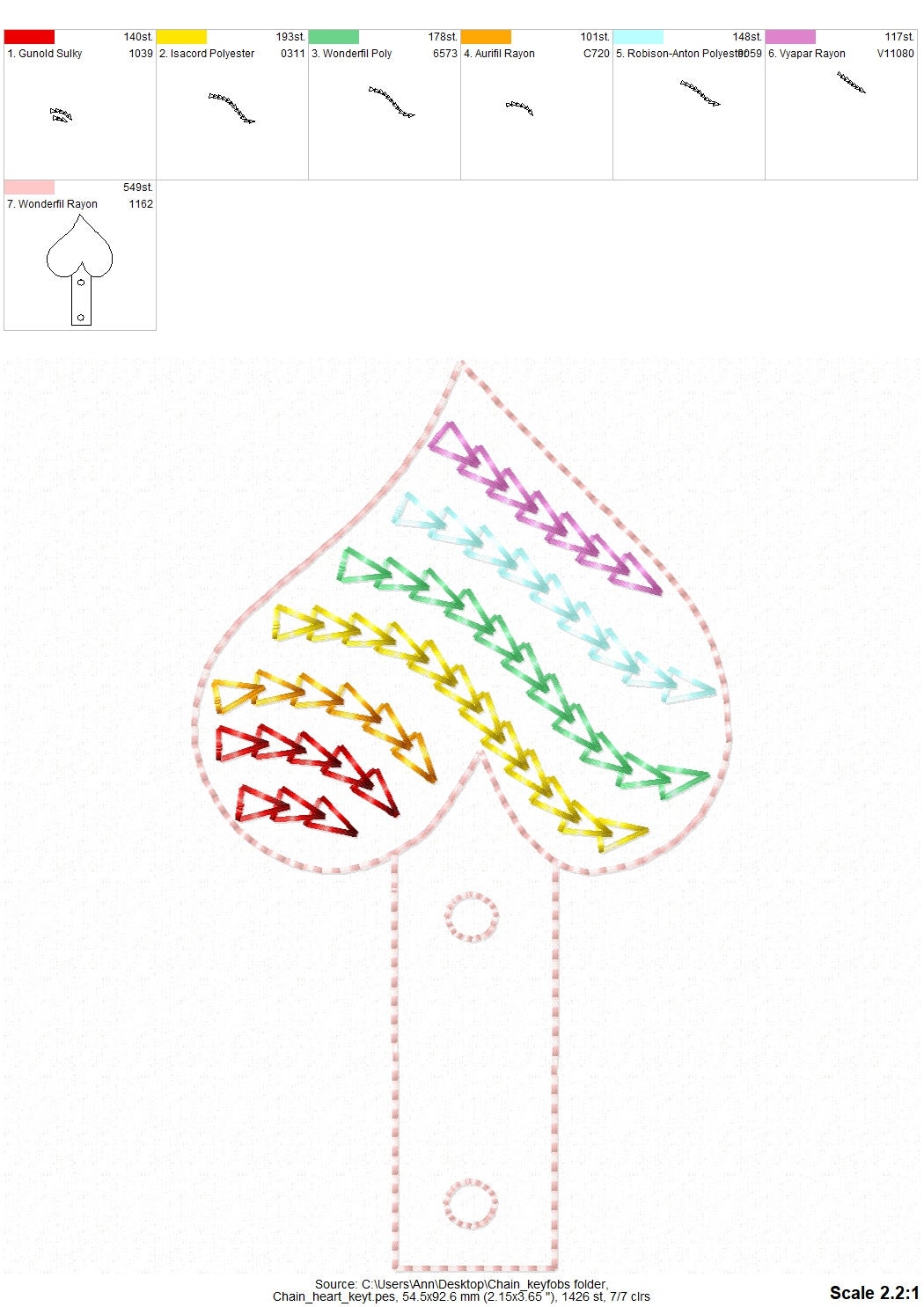 Chain Stitch Heart Rainbow Circle Keychain