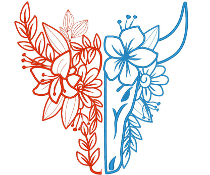 Split floral bull cow head slips front hoodie zipper highland cow