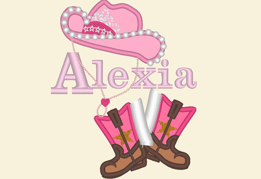 Cowgirl Boots and Hat Applique and Mini Font