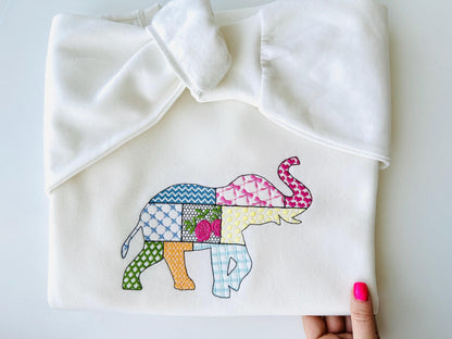 Patchwork Elephant patterned state Elephant silhouette outline machine