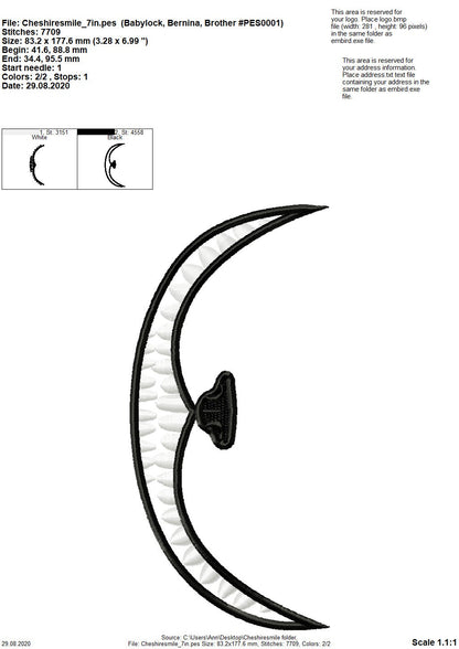 Cheshire Cat smile face mask Cat face machine embroidery designs 3.5,