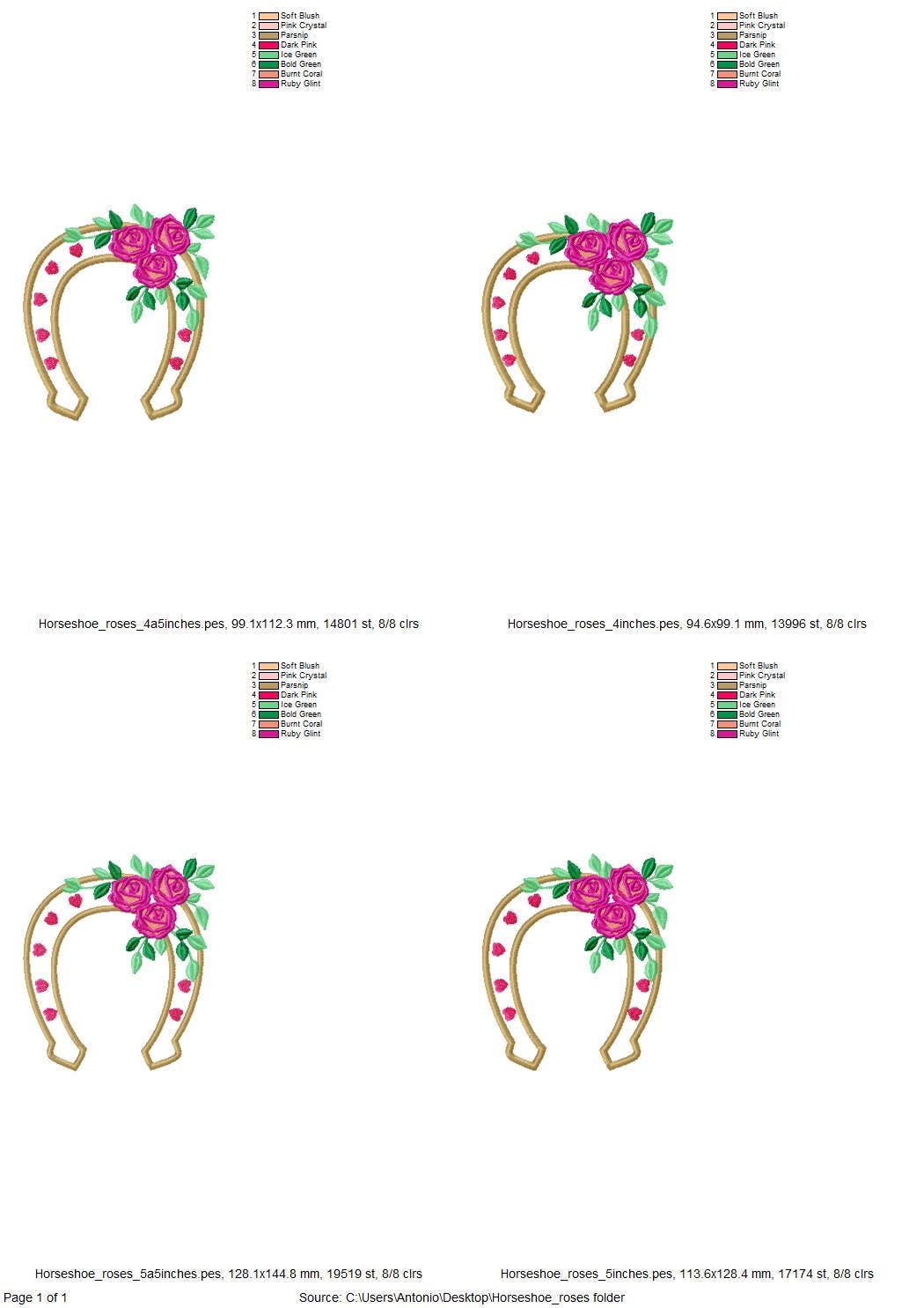 Floral Rose Horseshoe Applique