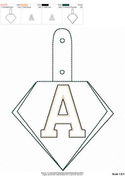 Special Puffy Puff foam Diamond shape Key Fob Snap Tab Monogram A-Z in