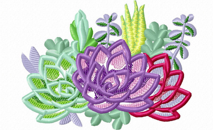 Succulents Succulent flowers bouquet applique machine embroidery design
