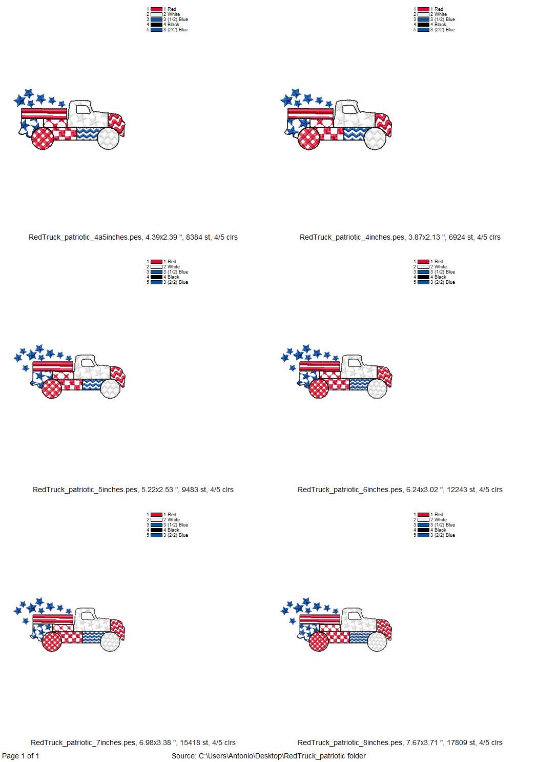 Patriotic Patchwork Red Truck with Stars patterned Truck outline