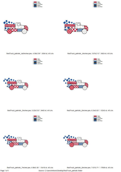 Patriotic Patchwork Red Truck with Stars patterned Truck outline